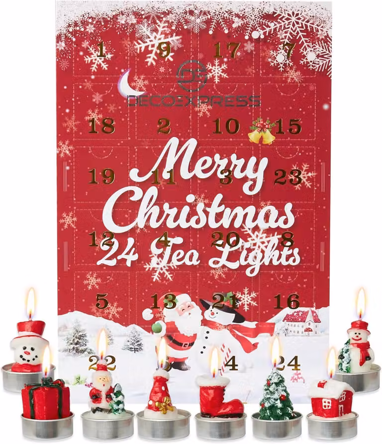 Calendario dell'Avvento con candele decorative natalizie (candele natalizie 3D)