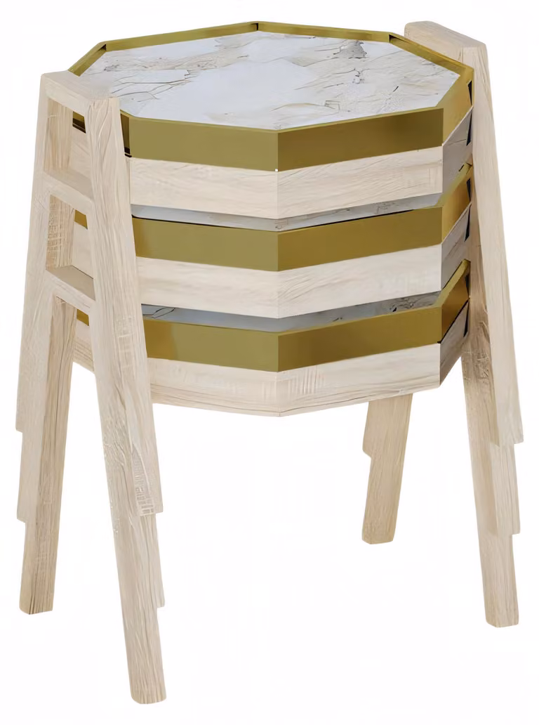Elegantes Beigefarbenes Couchtisch-Set aus Holz im modernen Stil