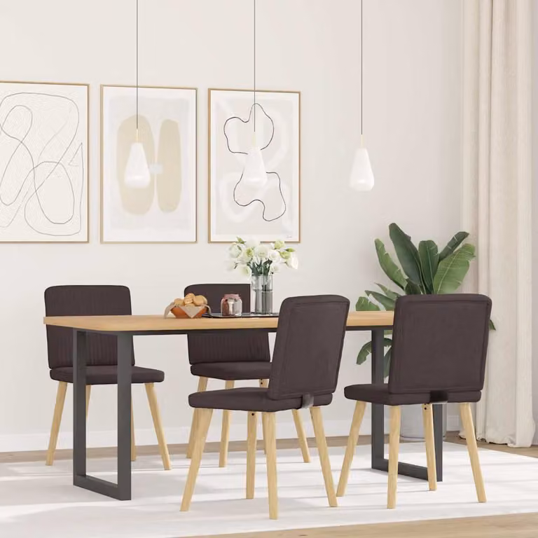 Set di 4 sedie da pranzo moderne vidaXL in tessuto marrone con struttura in legno e metallo
