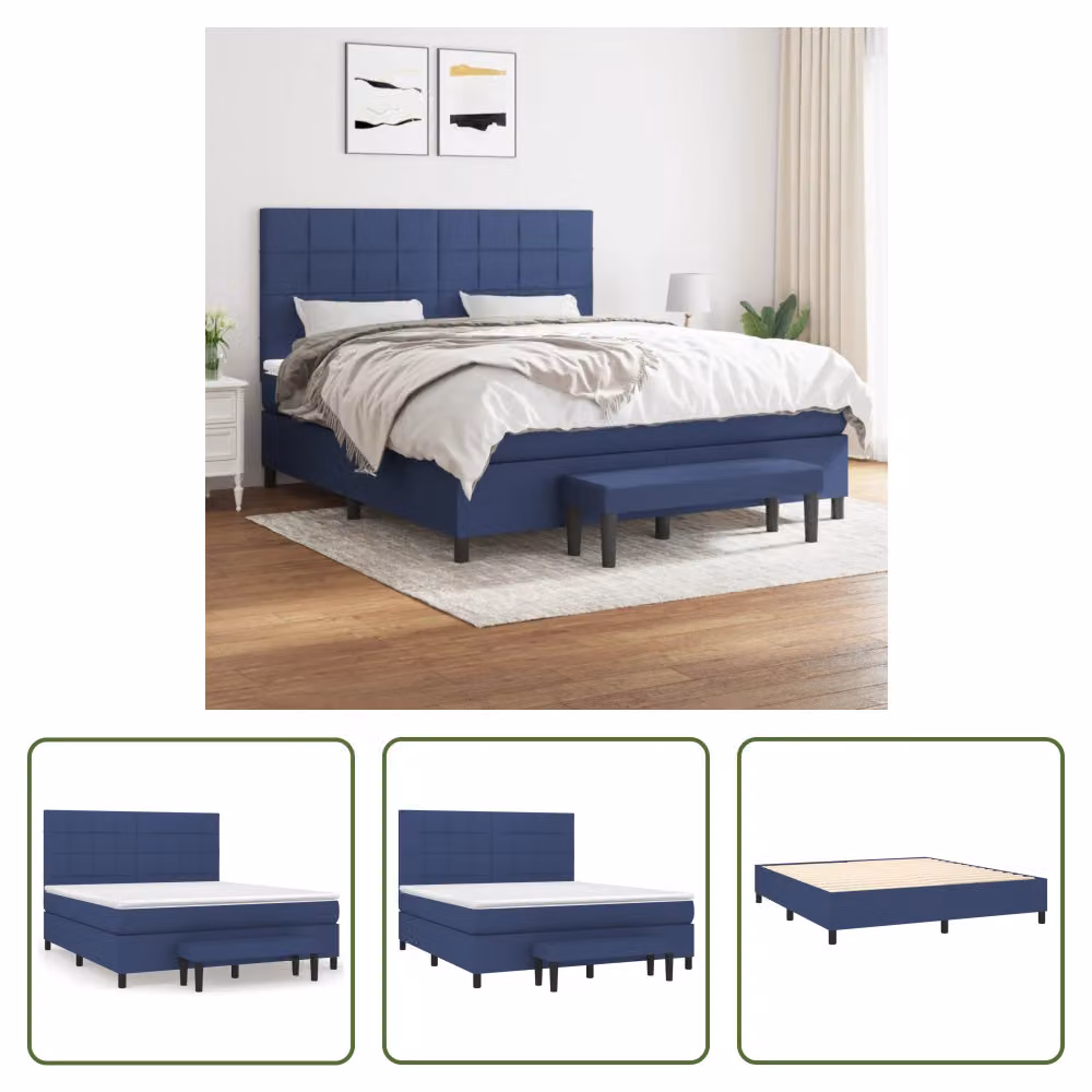 The Living Store Letto a molle con materasso Blu 160x200 cm in tessuto