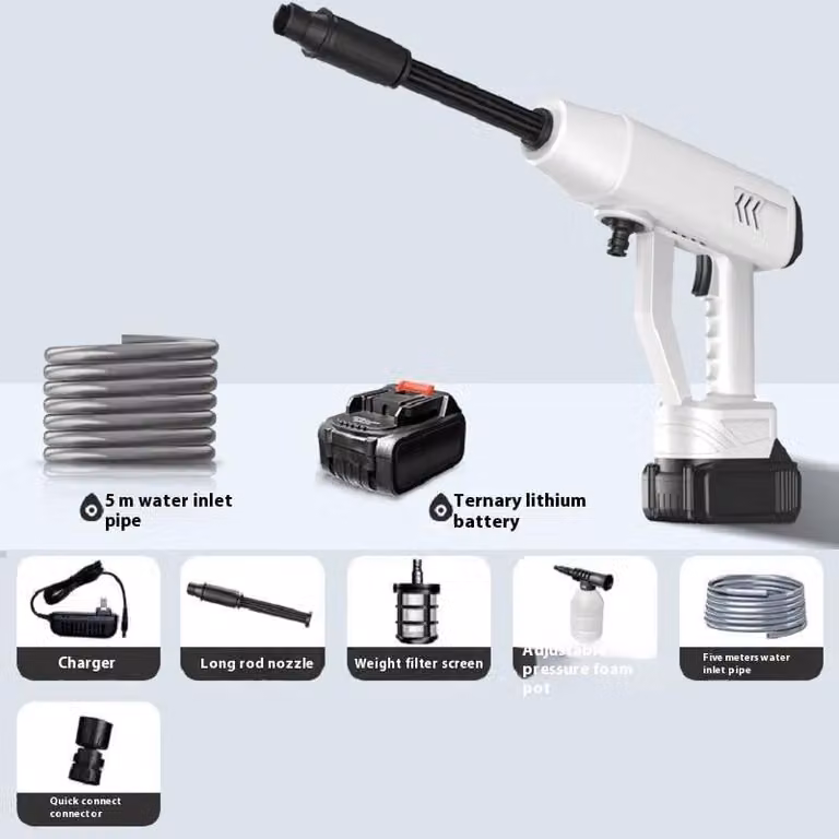 Idropulitrice per auto - Pistola di lavaggio a batteria da 21 V - Pressione dell'acqua 1,3 MPa - Portatile - Motore a spazzole di carbone - 1 batteria inclusa
