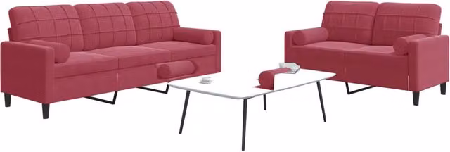 Set di 2 divani moderni vidaXL in velluto rosso con cuscini e struttura in metallo per il tuo soggiorno – 1