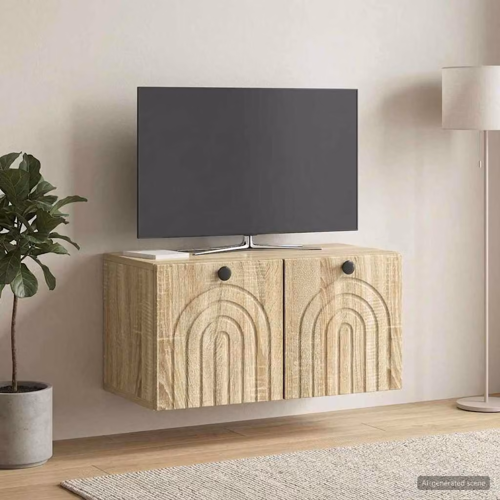 vidaXL Mobile Porta TV da Muro Moderno in Rovere Sonoma e Metallo, L: 59,5 cm, P: 31 cm, H: 30 cm