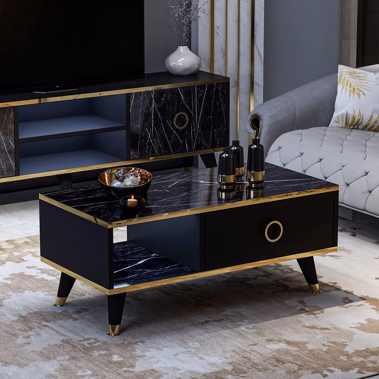 HOMIDEA Sophia: tavolino da salotto, tavolino da soggiorno, tavolino di servizio, design moderno (nero)