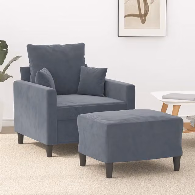 Divano Sedia-Poltrona con Poggiapiedi Grigio Scuro 60 cm in Velluto 108278