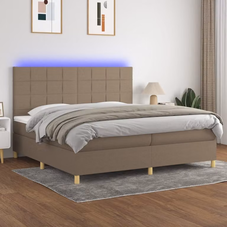 Maison Exclusive - Letto a Molle Materasso e LED tortora 200x200cm in Tessuto