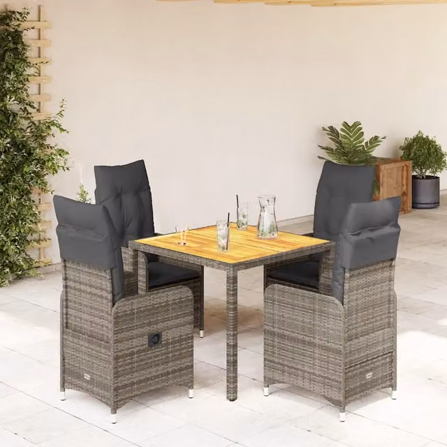 Set Bistrò da Giardino 5 pz con Cuscini in Polyrattan Grigio 3277020