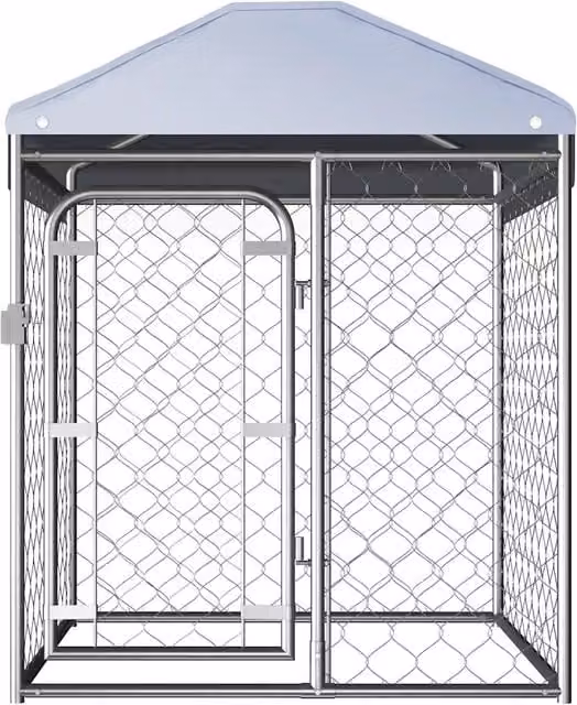 Canile da esterno Outsunny con tetto rimovibile in metallo, grigio/argento, L/P/H: 100 x 100 x 125 cm