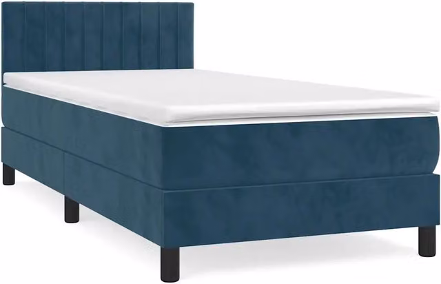 Letto singolo | Letto per adulti | Giroletto a Molle con Materasso Blu Scuro 90x190 cm in Velluto