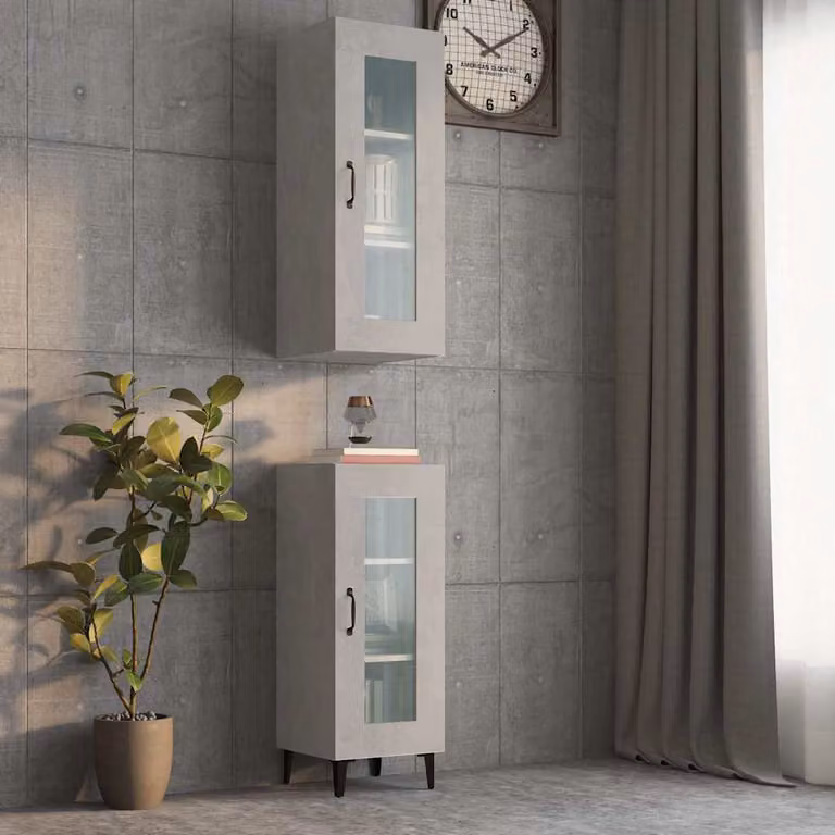 Armadietto Pensile a Parete vidaXL Grigio con Ante in Vetro e Ripiani Interni L: 34,5 cm, P: 34,0 cm, H: 90,0 cm
