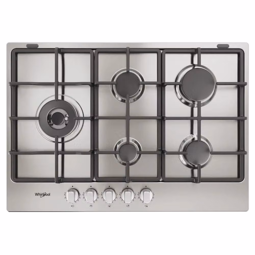 Piano cottura a gas Whirlpool TGML 761 IX R in acciaio inossidabile color argento con 5 fuochi e griglie in ghisa, L: 73 cm, P: 51 cm – 2