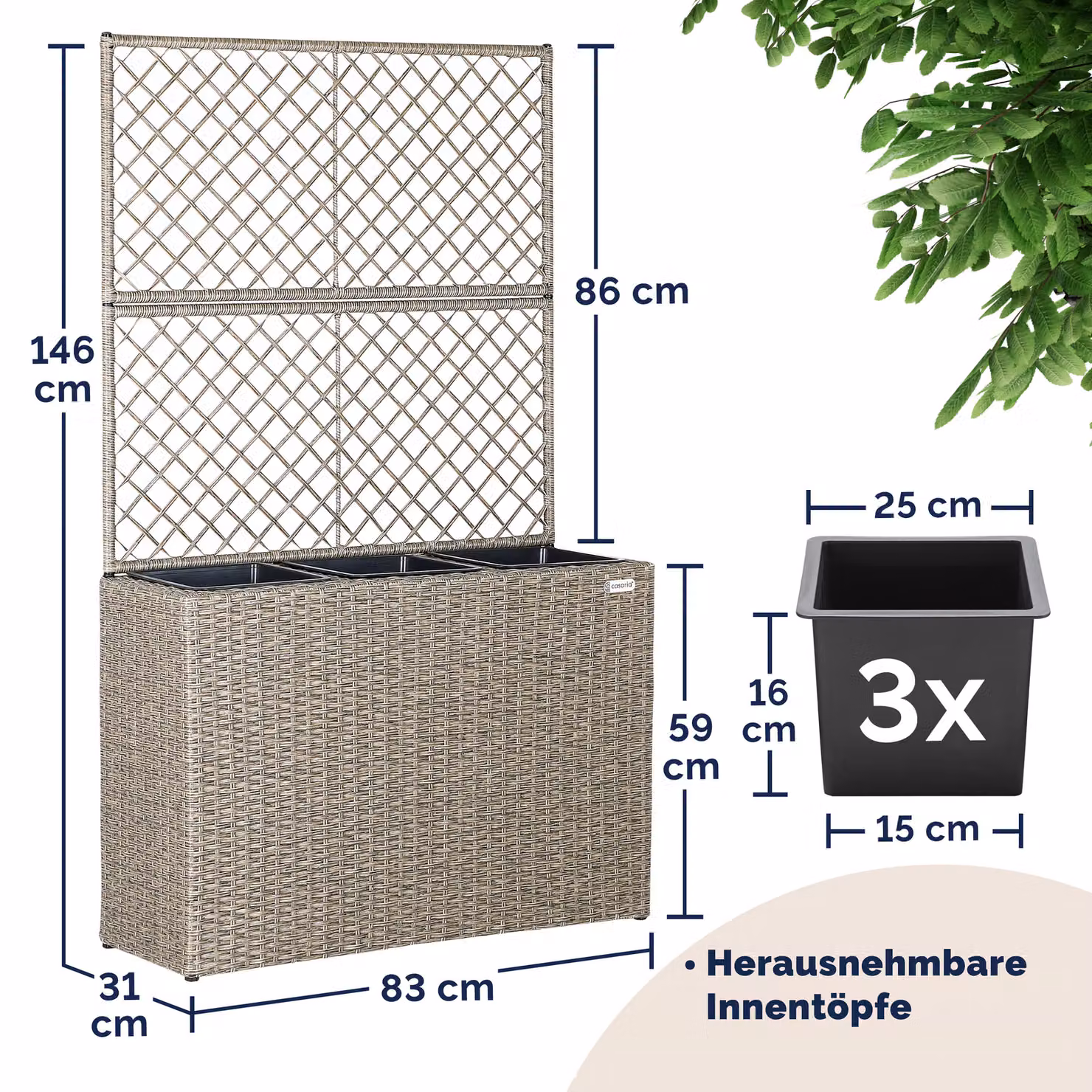 Fioriera con traliccio Casaria® in polyrattan colore beige L: 83 cm, P: 30,5 cm, H: 146 cm – 2
