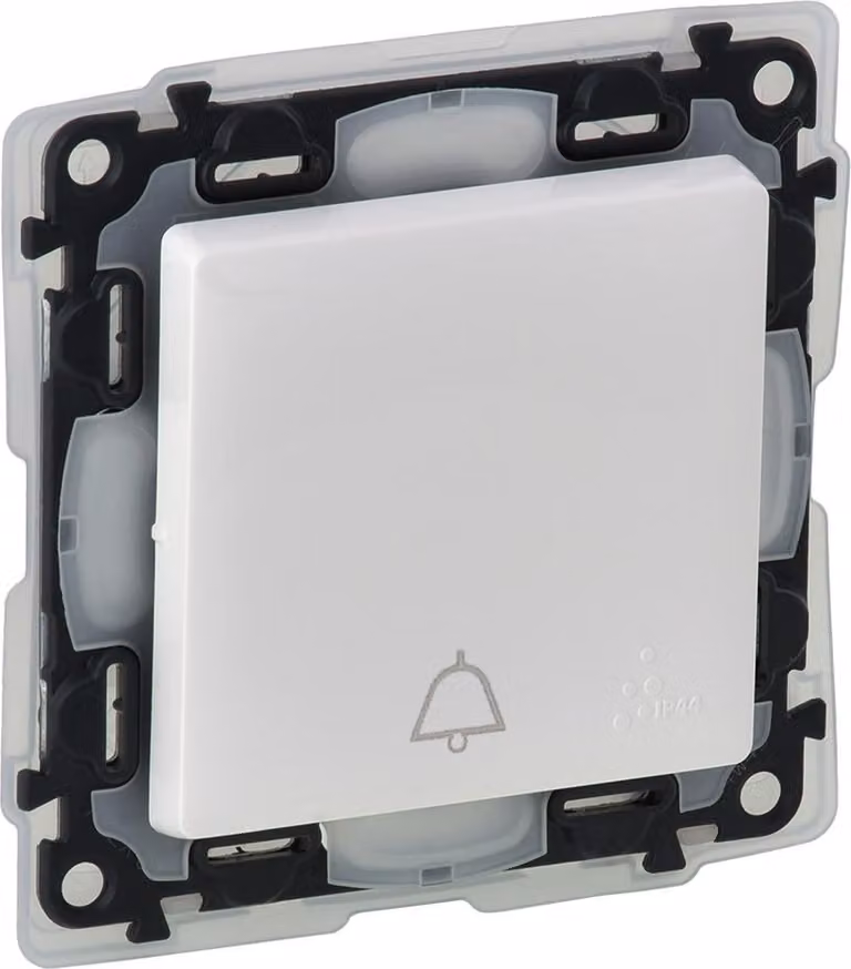 Interruttore a pulsante n. 1/0 LEGRAND VALENA LIFE 752175, bianco, con pittogramma campanello, IP44
