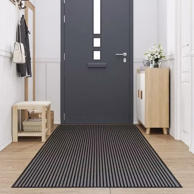 Zerbino a strisce nero e grigio DESIGN IN, lavabile e antiscivolo, L: 115 cm, P: 500 cm