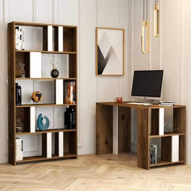 Scrivania DMORA moderna per ufficio e casa, tavolo per computer rettangolare in MDF laminato, L: 120 cm, P: 60 cm, H: 75 cm, Marrone e Bianco