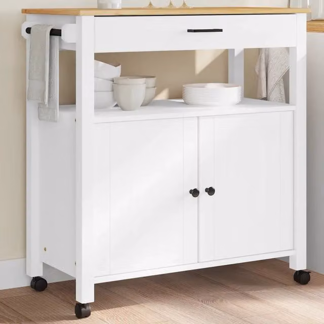 Carrello da cucina rustico vidaXL in legno di pino bianco con ruote L/P/H: 84 x 40 x 88,5 cm