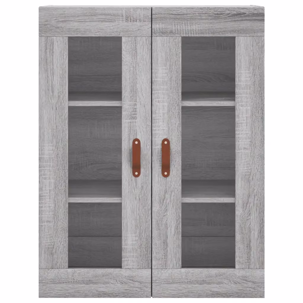 Pensile di design con ante in vetro e vano contenitore in legno composito grigio L: 69,5 cm, P: 34 cm, H: 90 cm – 2