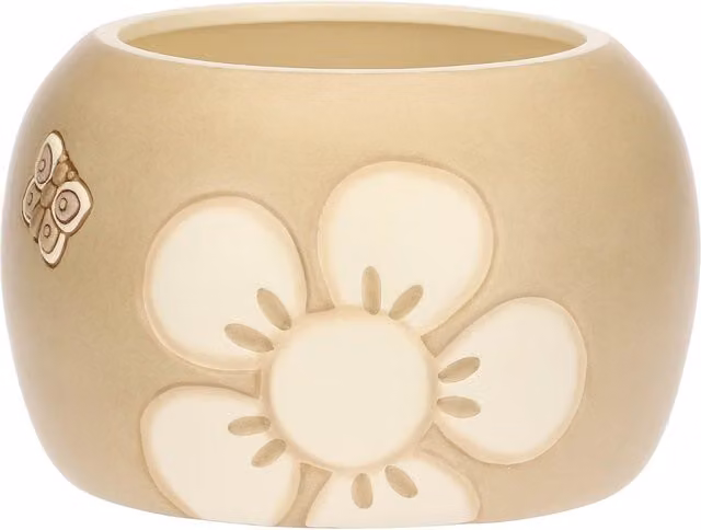 Cachepot in ceramica THUN Iconic Elegance beige con decoro floreale e forma rotonda