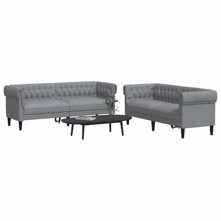 Set di 2 Divani Moderni vidaXL in Tessuto Grigio con Struttura in Legno Solido