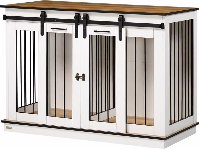 Gabbia per cani, Gabbia per animali domestici, Cuccia per cani con opzione due stanze per cani di taglia media, Gabbia per cani con doppie porte, Cuccia per cani, Bianco, 120 x 60 x 88,5 cm Aosom