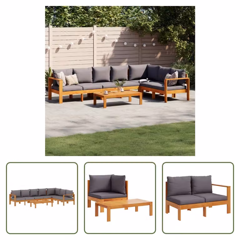 The Living Store Set di divani da giardino 5 pezzi con cuscini in legno massiccio di acacia