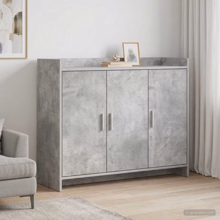Credenza moderna vidaXL in legno ingegnerizzato e metallo, colore grigio, L 98,5 x P 33 x H 80 cm