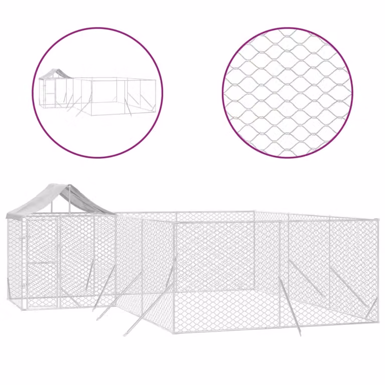Cuccia Cani da Esterno Tetto Argento 6x6x2,5 m Acciaio Zincato
