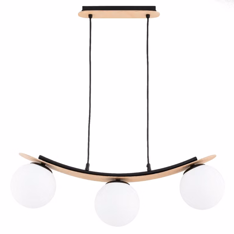 Lampada a sospensione NAIRA in legno chiaro, nero e bianco, 3xE14x10W, legno, dimensioni: 75x68x15 cm, IP20, Alfa