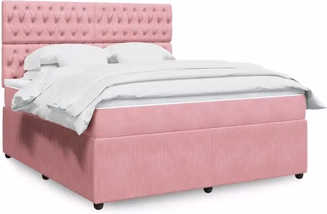 Letto Ibrido vidaXL in Velluto Rosa e Bianco con Materasso a Molle Insacchettate L/P: 180 x 200 cm