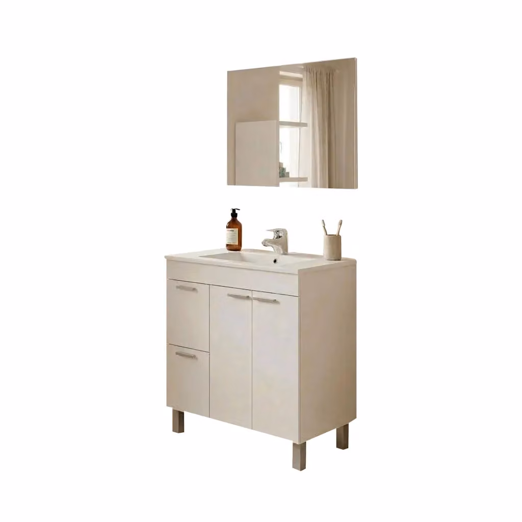 Set Mobili Bagno DMORA Trecase con Specchio, Bianco Lucido, L: 80 cm, P: 45 cm, H: 80 cm – 2