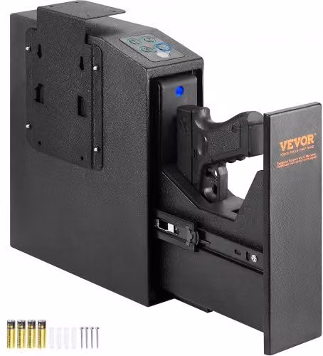 Cassaforte per pistole VEVOR in acciaio nero con sblocco biometrico, combinazione e tastiera, L 25,5 cm x P 9,5 cm x H 32 cm