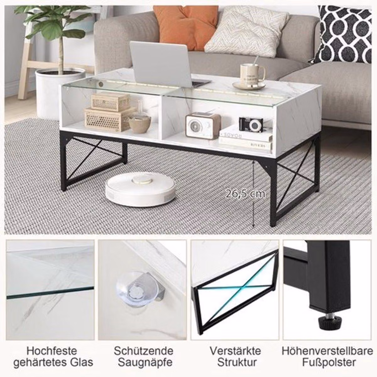 Tavolino da salotto - Illuminazione LED con colori regolabili - Metallo e vetro temperato - Design moderno per il soggiorno