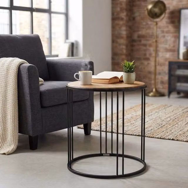 Tavolino da soggiorno COSMA Arkell in legno e metallo marrone stile industriale L: 56 cm, P: 56 cm, H: 66,5 cm