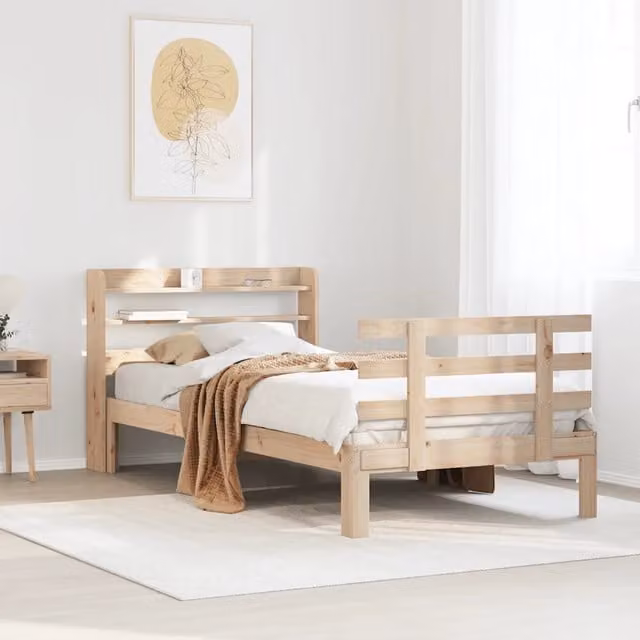 Giroletto con testiera vidaXL in legno massello di pino beige L/P/H: 200 x 90 x 151 cm