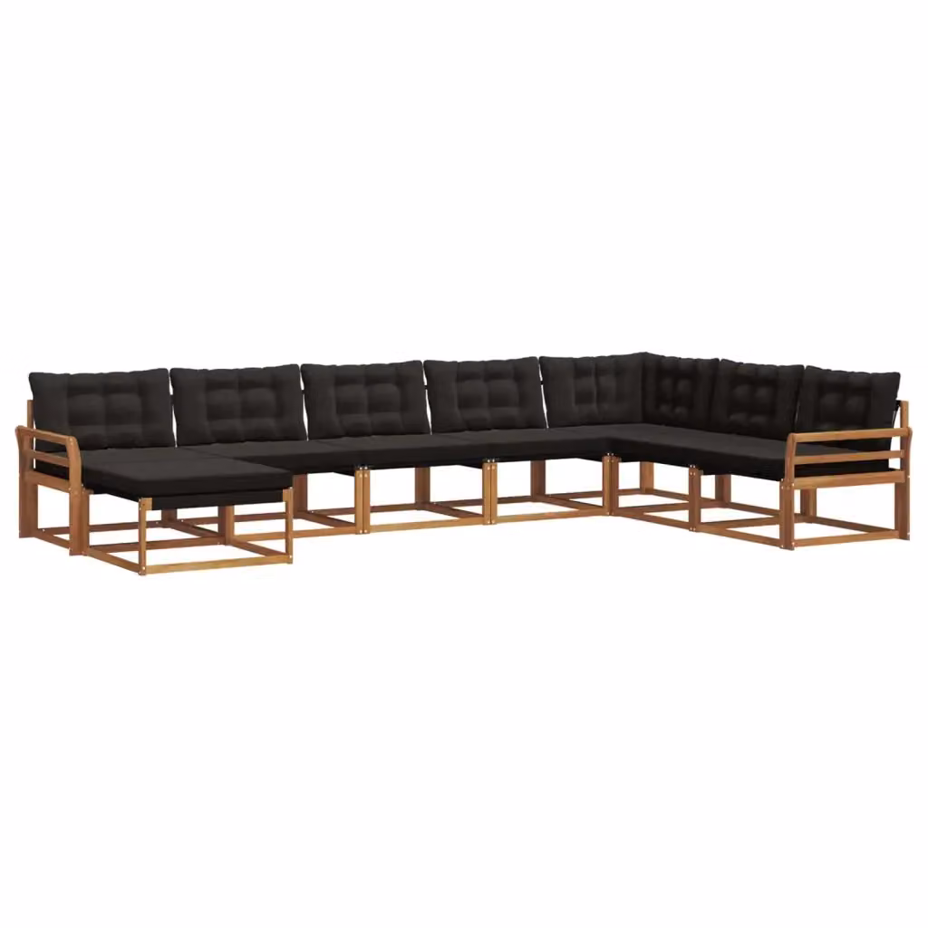 Set di divani da esterno a L con ottoman vidaXL, 8 pezzi, in legno di acacia marrone e nero con cuscini inclusi – 2