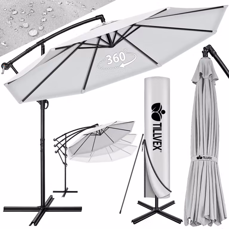 tillvex ombrellone grigio Ø 300 cm ombrellone pensile da giardino ombrellone da mercato ombrellone a manovella balcone alluminio inclinabile