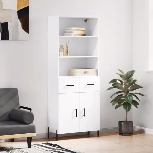 Credenza moderna bianca vidaXL in legno e metallo da appendere al muro L: 69,5 cm, P: 34 cm, H: 180 cm – 1