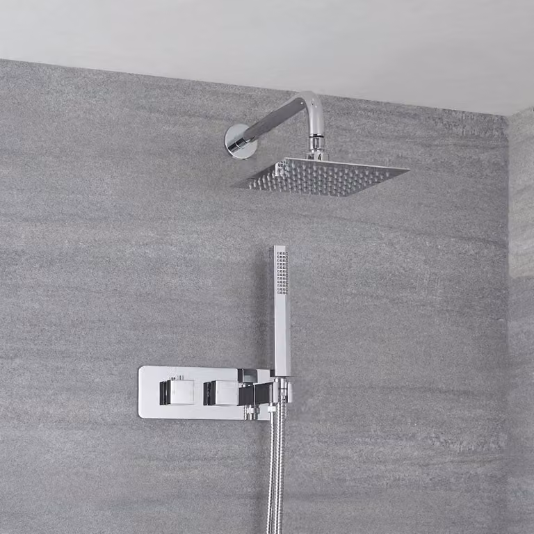 Miscelatore Doccia Incasso Quadrato 2 Vie - Deviatore integrato- soffione 200mm- doccetta - Arvo