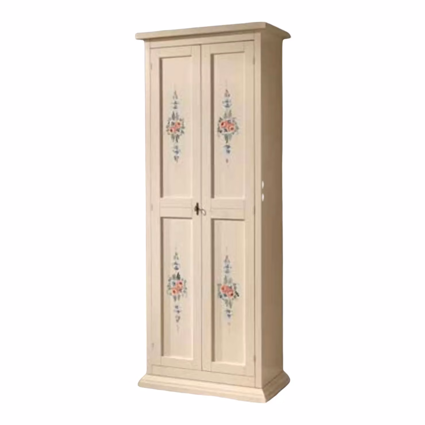 Armadietto porta scarpe in legno con decori floreali Mobili 2G colore bianco e beige L: 77 cm, P: 45 cm, H: 193 cm – 1