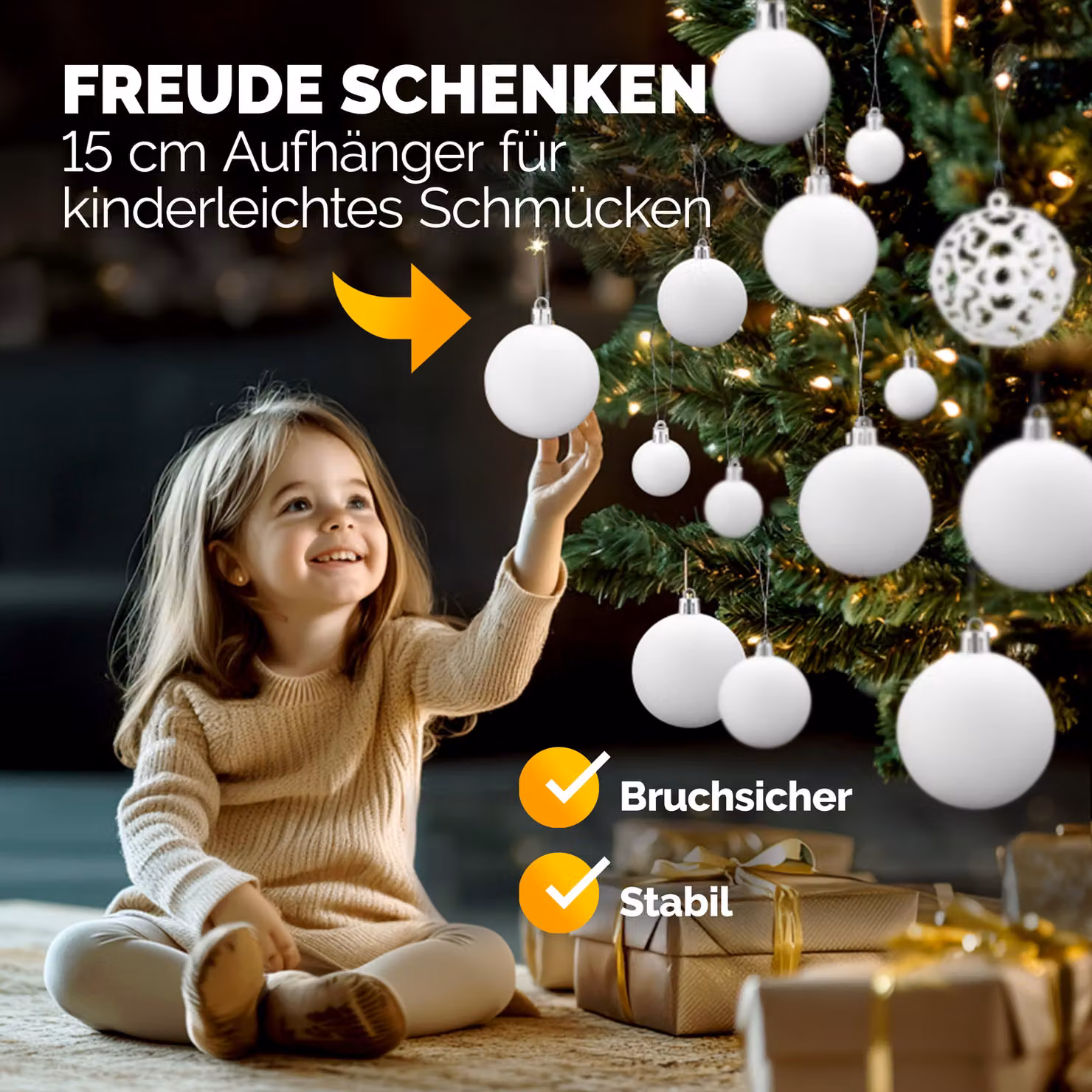 Set di 100 palline di Natale Casaria bianche, in plastica, con finitura opaca, lucida e glitterata – 3