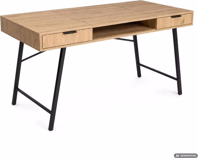 Scrivania industriale per computer AKORD FURNITURE FACTORY in rovere e nero con piano rettangolare e struttura in metallo