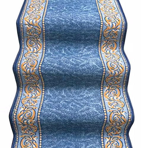 emmevi Tappeto Scala Gradini Barocco Corsia Ingresso Corridoio Antiscivolo MOD.Picasso Dis_22 67X1000 Blu