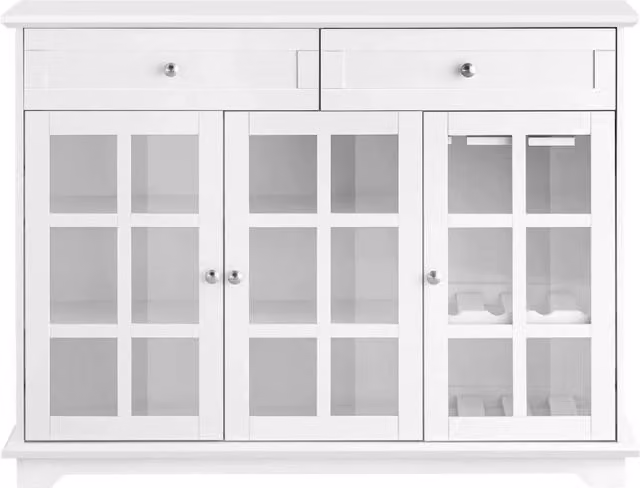 Isola da cucina con ante in vetro e credenza buffet SOBUY, colore bianco, L/P/H: 119 x 40 x 90 cm