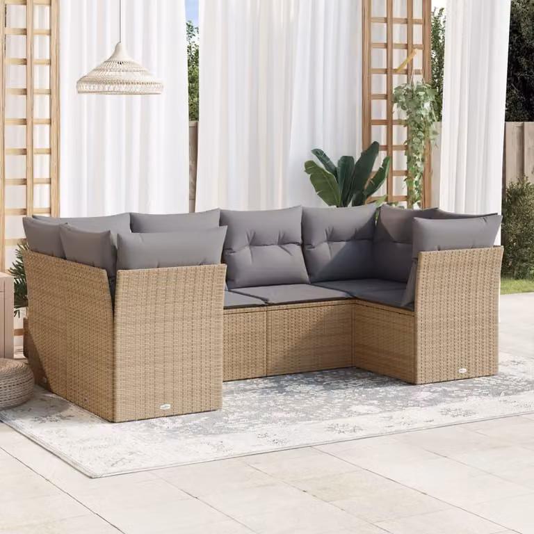 vidaXL Set Divano da Giardino 6 pz a Forma a L con Cuscini Beige e Struttura in Metallo e Polyrattan
