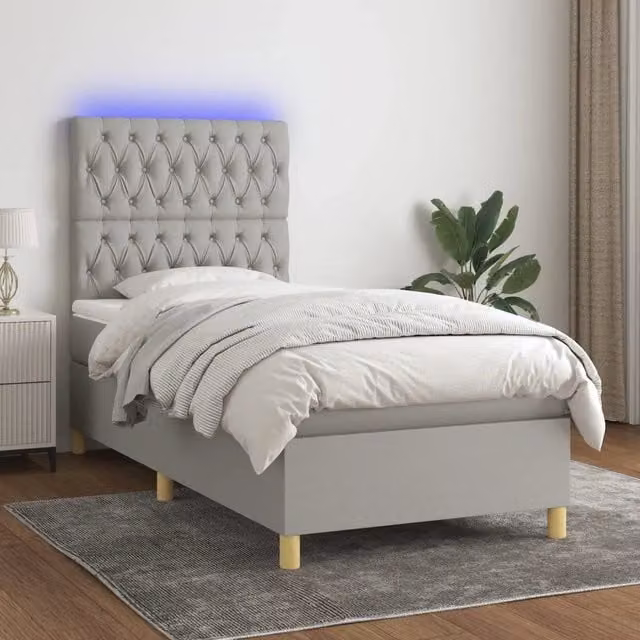 Letto a Molle con Illuminazione LED e Porta USB vidaXL in Tessuto Grigio L/P/H: 203 x 80 x 128 cm – 1