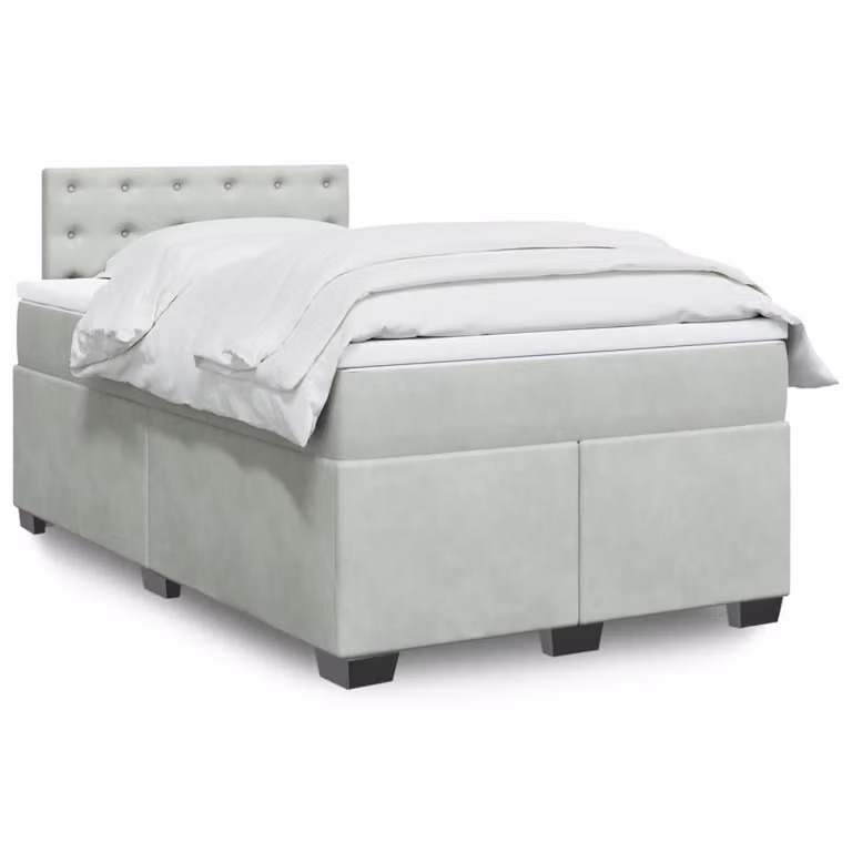 Giroletto a molle con materasso vidaXL in velluto grigio chiaro, L 120 cm x P 200 cm