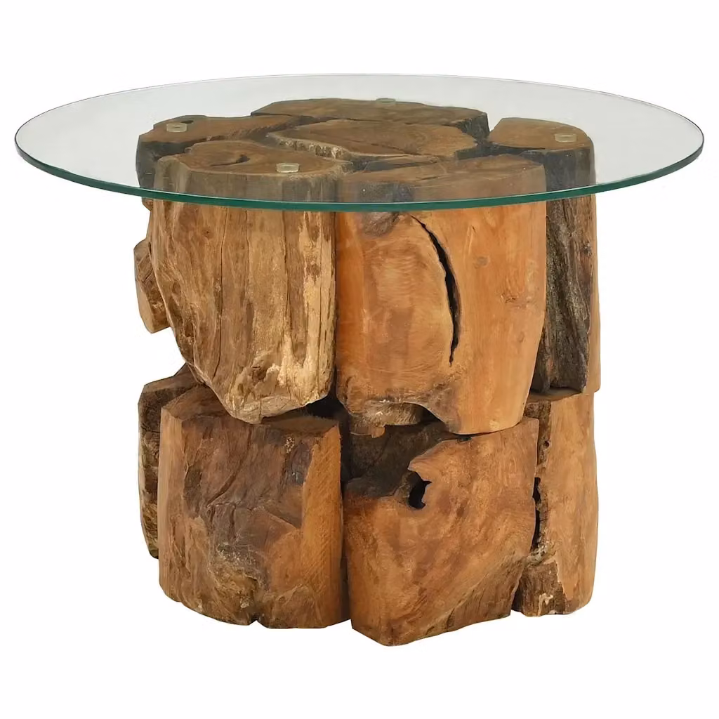 Tavolino da salotto rotondo vidaXL in legno di teak e vetro marrone con finitura rustica L: 60 cm, P: 60 cm, H: 40 cm – 2