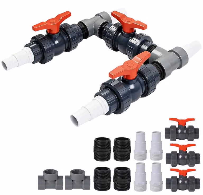 Bypass per piscina da 50 mm - Raccordo per piscina con tubi da 32 e 38 mm - PVC - Adatto per pompe di calore e circuiti di filtrazione