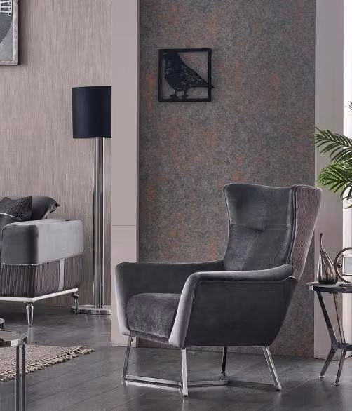 Grau Sessel Wohnzimmer Textil Möbel Modern Design Polster Stoff Luxus Sitz