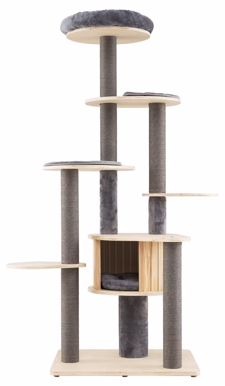 Tiragraffi alto con design multilivello e piattaforma superiore morbida, grigio